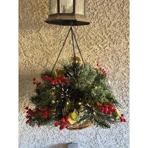 Artificial Christmas Hanging Basket: Pine Branches Red Berry